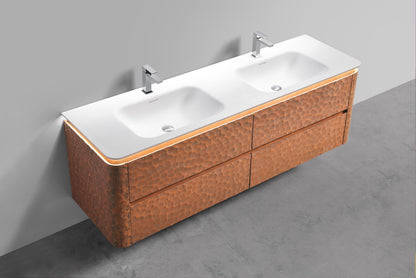 72'' Lumi Modern Double Sink Wall Mount Bathroom Vanity - OAKWOOD