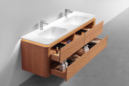 72'' Lumi Modern Double Sink Wall Mount Bathroom Vanity - OAKWOOD