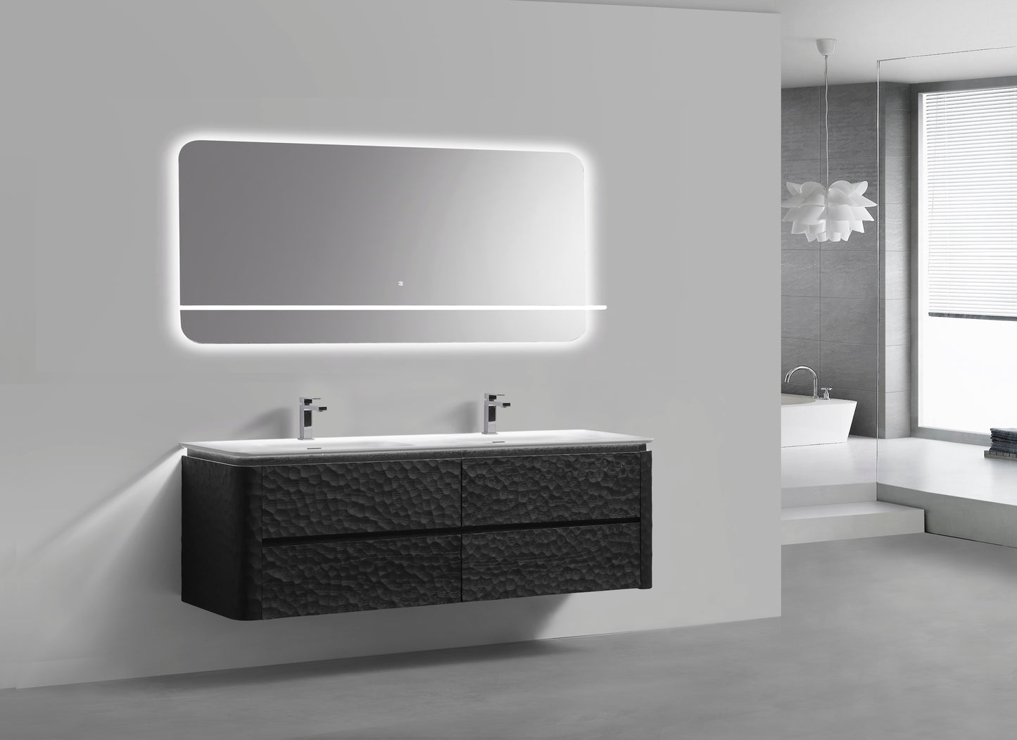 72'' Lumi Modern Double Sink Wall Mount Bathroom Vanity