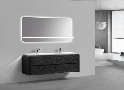 72'' Lumi Modern Double Sink Wall Mount Bathroom Vanity - True Black