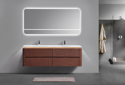 72'' Lumi Modern Double Sink Wall Mount Bathroom Vanity - Weathered Wood - Restock ETA Mid Sept
