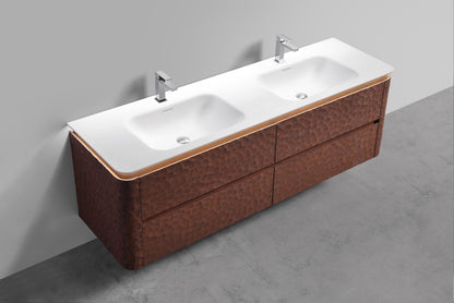 72'' Lumi Modern Double Sink Wall Mount Bathroom Vanity - Weathered Wood - Restock ETA Mid Sept