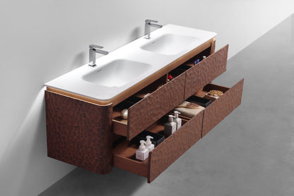 72'' Lumi Modern Double Sink Wall Mount Bathroom Vanity - Weathered Wood - Restock ETA Mid Sept