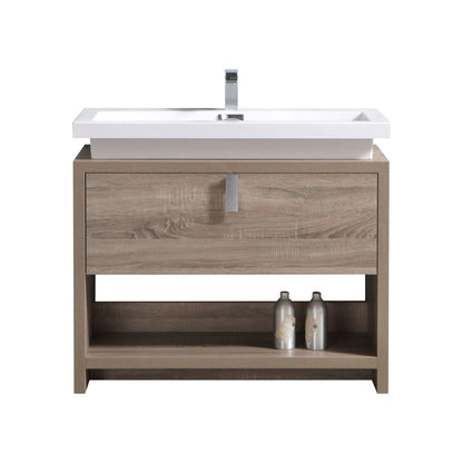 Levi 40" Havana Oak  Modern Bathroom Vanity w/ Cubby Hole