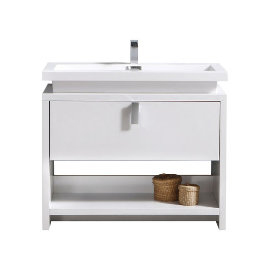Levi 40" Gloss White Modern Bathroom Vanity w/ Cubby Hole