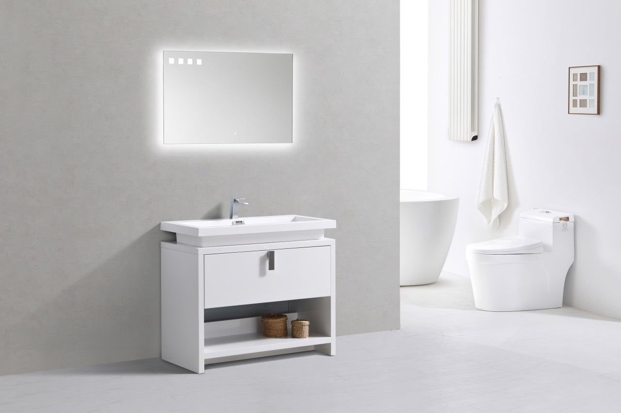 Levi 40" Gloss White Modern Bathroom Vanity w/ Cubby Hole