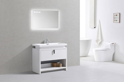 Levi 40" Gloss White Modern Bathroom Vanity w/ Cubby Hole