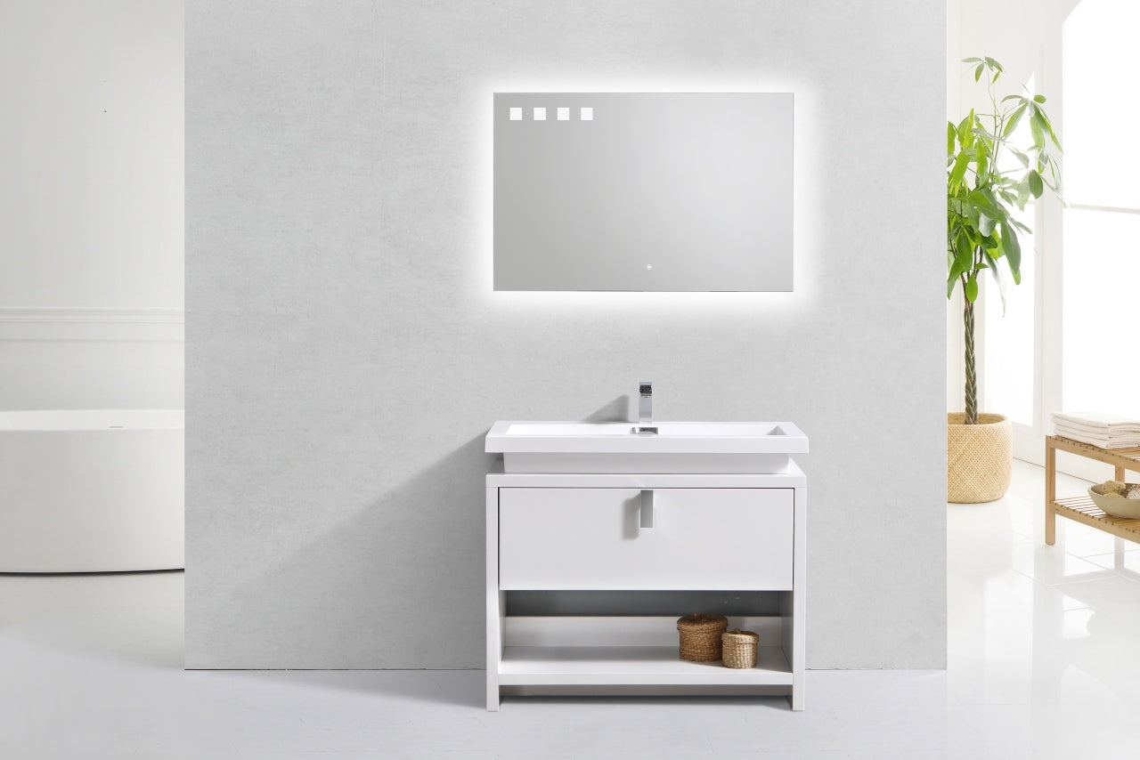 Levi 40" Gloss White Modern Bathroom Vanity w/ Cubby Hole