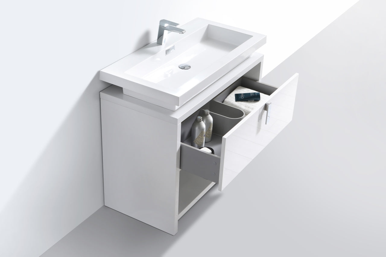 Levi 40" Gloss White Modern Bathroom Vanity w/ Cubby Hole