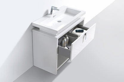 Levi 40" Gloss White Modern Bathroom Vanity w/ Cubby Hole