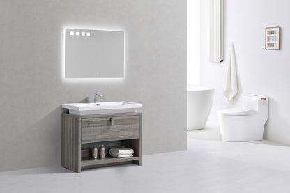 Levi 40" Ash Gray Modern Bathroom Vanity w/ Cubby Hole