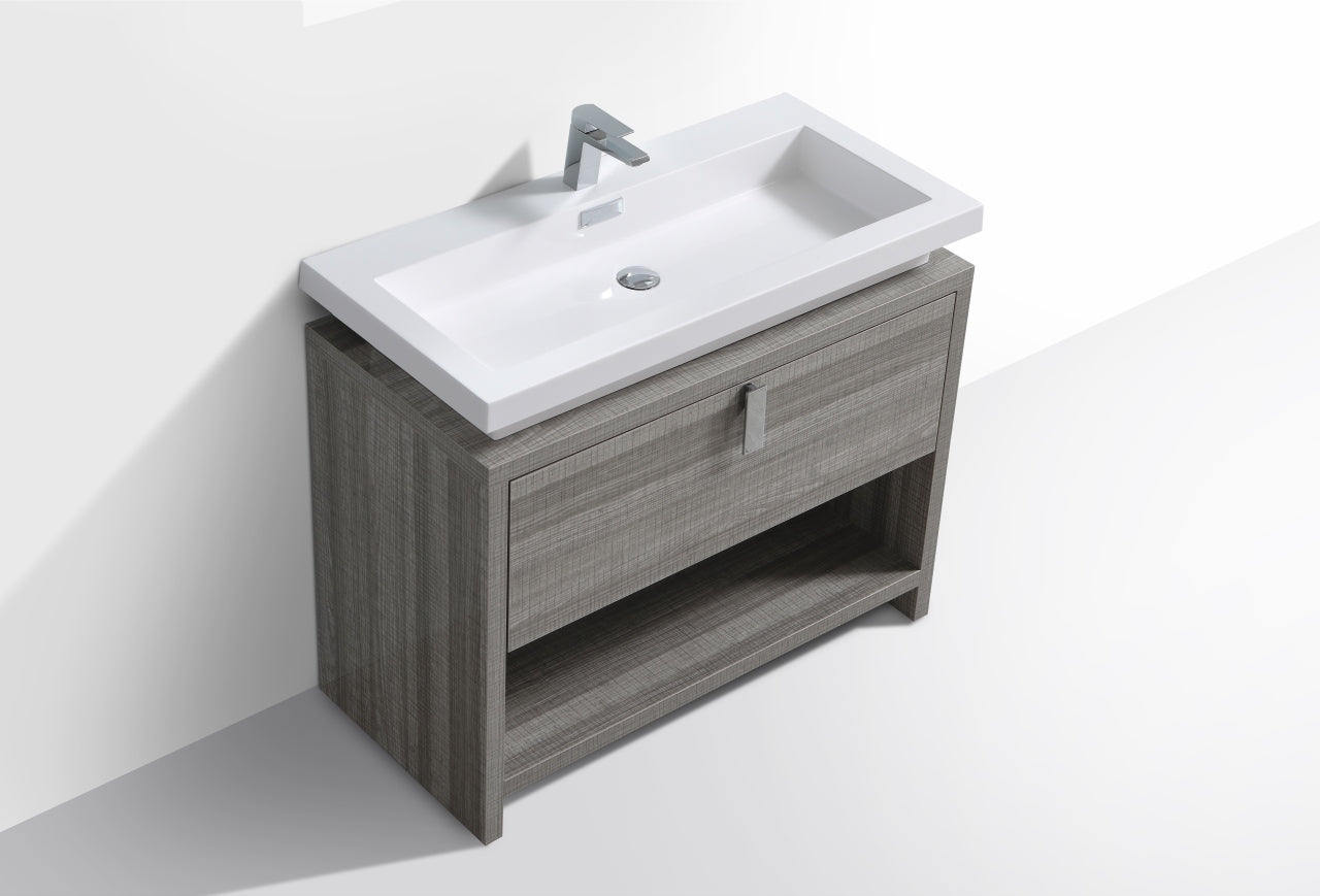 Levi 40" Ash Gray Modern Bathroom Vanity w/ Cubby Hole