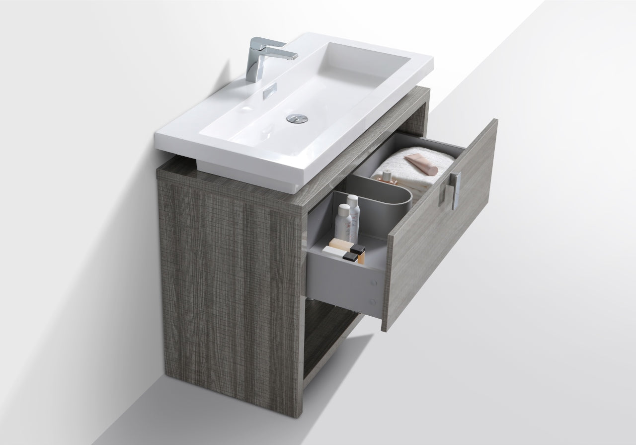 Levi 40" Ash Gray Modern Bathroom Vanity w/ Cubby Hole