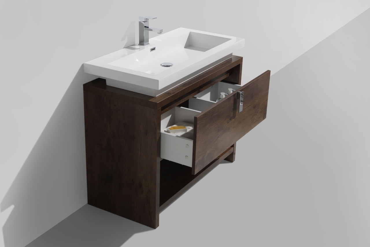 Levi 40" Rose Wood Modern Bathroom Vanity w/ Cubby Hole