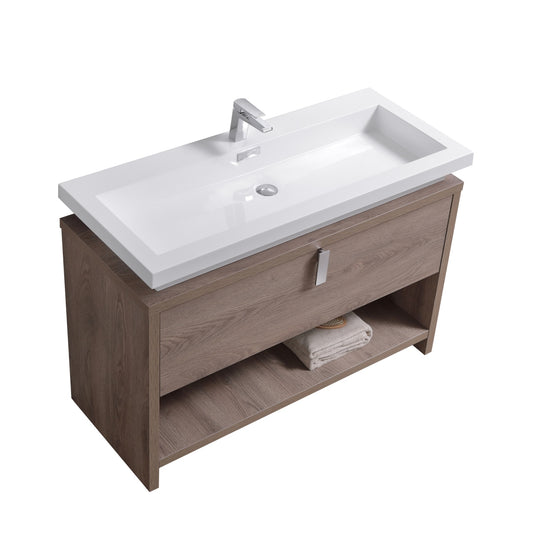 Levi 48" Butternut Modern Bathroom Vanity w/ Cubby Hole