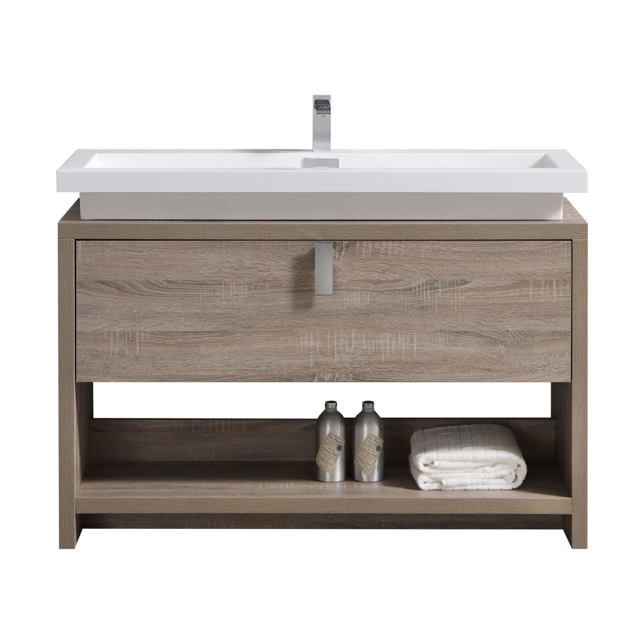 Levi 48" Havana Oak  Modern Bathroom Vanity w/ Cubby Hole