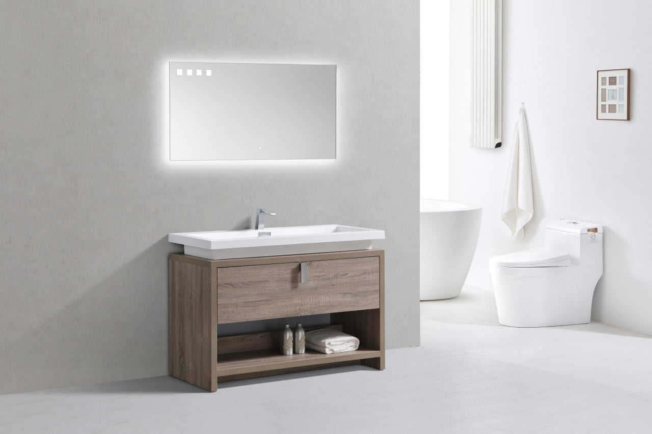 Levi 48" Havana Oak  Modern Bathroom Vanity w/ Cubby Hole