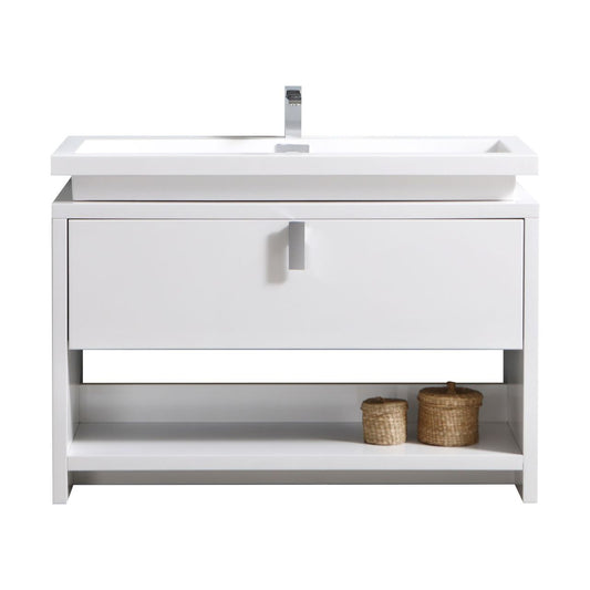 Levi 48" Gloss White Modern Bathroom Vanity w/ Cubby Hole