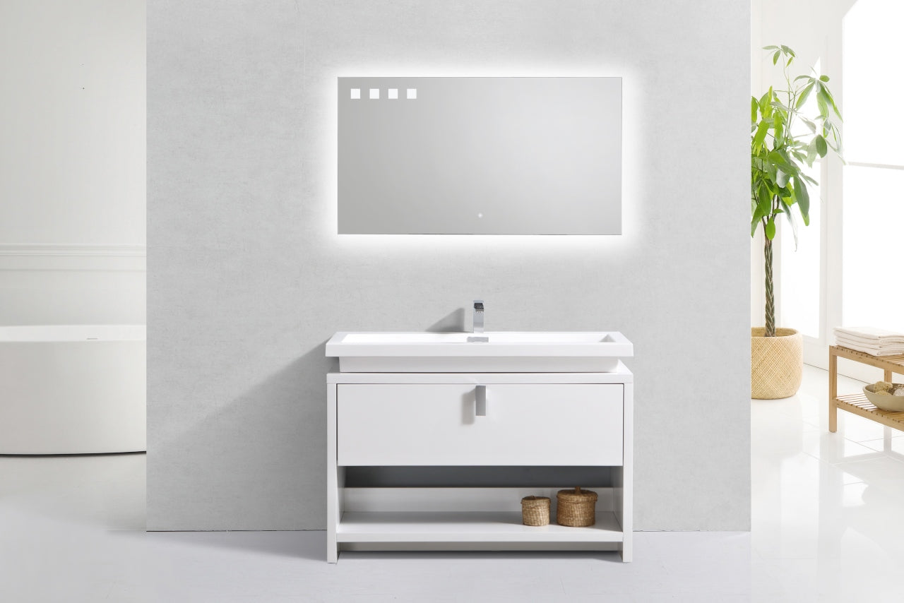 Levi 48" Gloss White Modern Bathroom Vanity w/ Cubby Hole