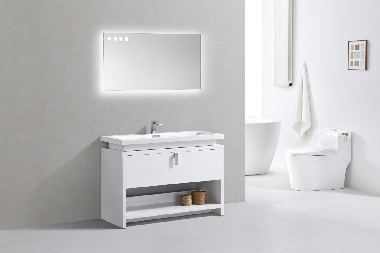 Levi 48" Gloss White Modern Bathroom Vanity w/ Cubby Hole