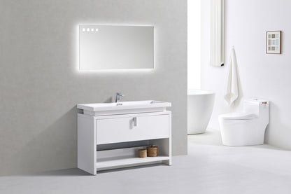 Levi 48" Gloss White Modern Bathroom Vanity w/ Cubby Hole