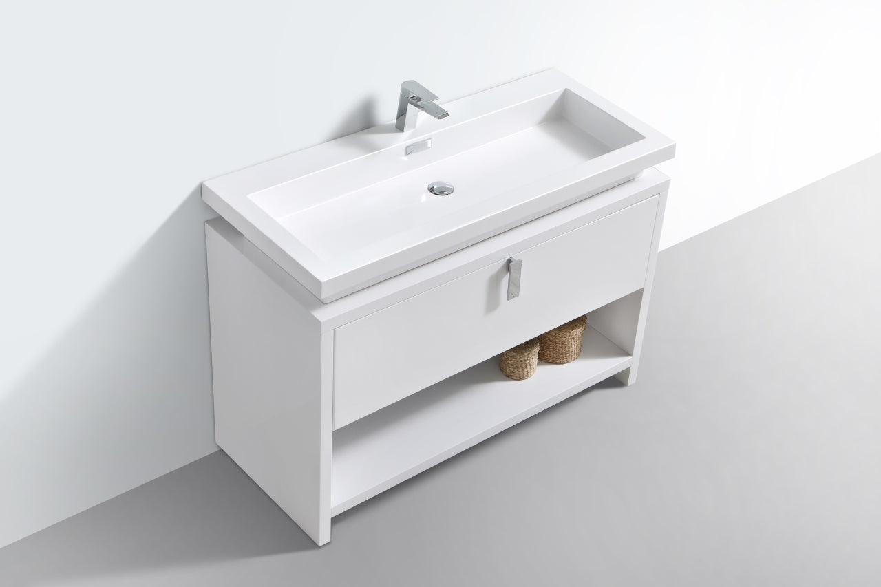 Levi 48" Gloss White Modern Bathroom Vanity w/ Cubby Hole