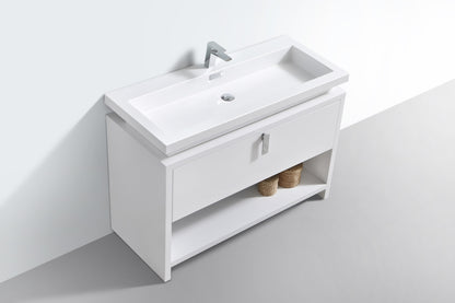 Levi 48" Gloss White Modern Bathroom Vanity w/ Cubby Hole