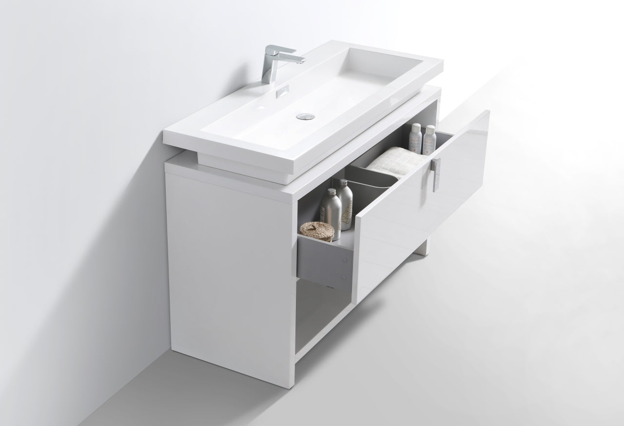 Levi 48" Gloss White Modern Bathroom Vanity w/ Cubby Hole