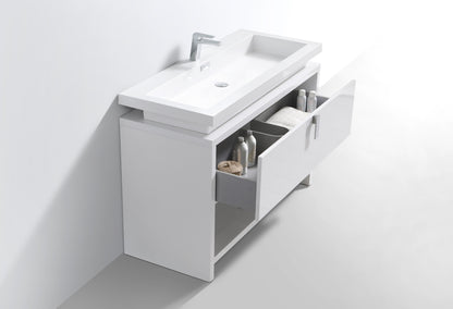 Levi 48" Gloss White Modern Bathroom Vanity w/ Cubby Hole