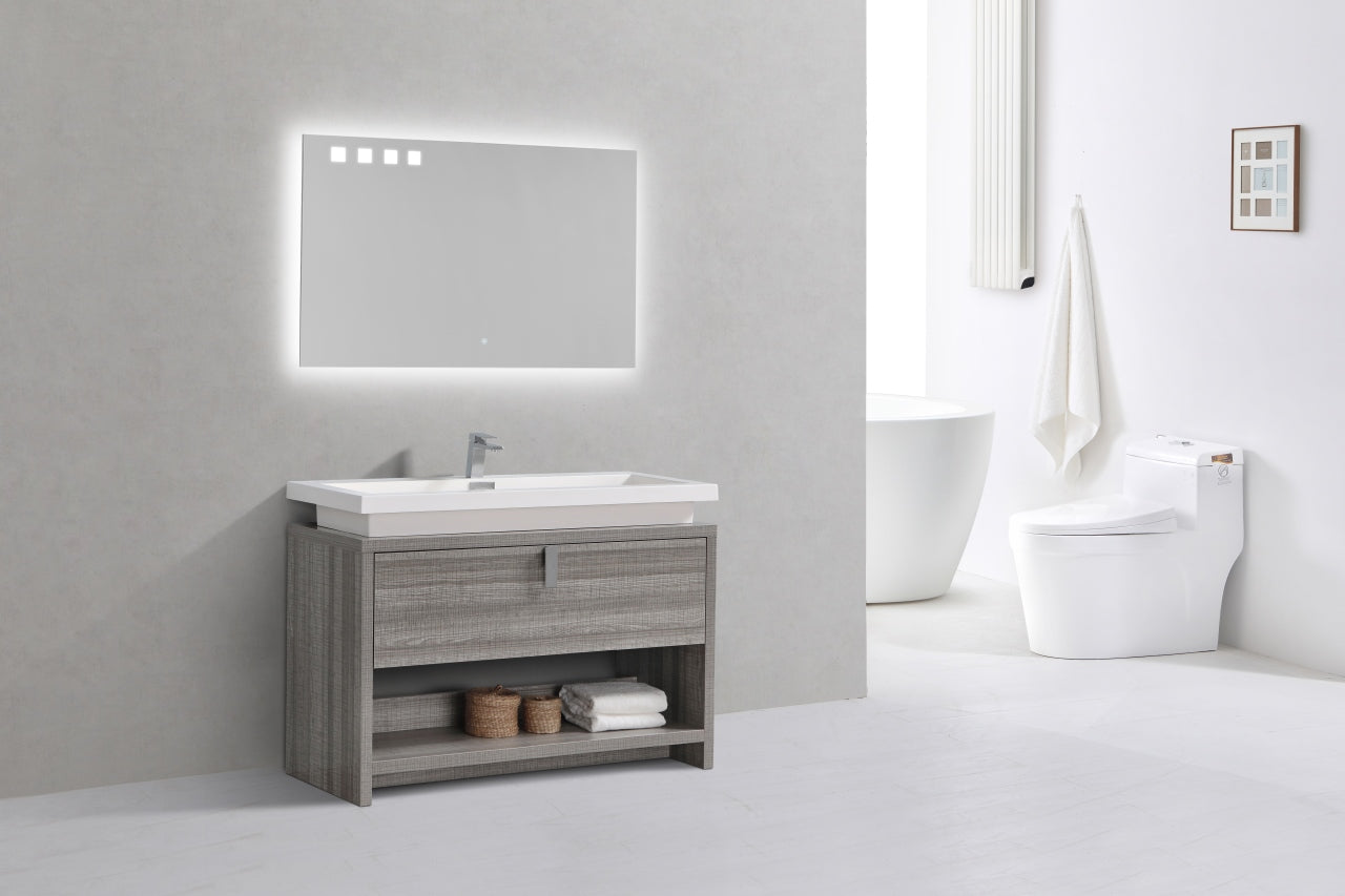 Levi 48" Ash Gray  Modern Bathroom Vanity w/ Cubby Hole