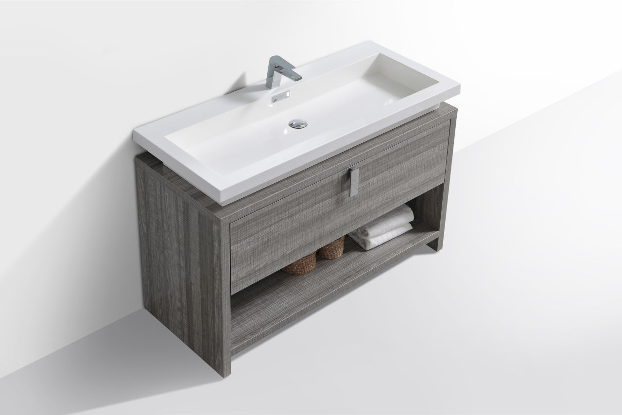 Levi 48" Ash Gray  Modern Bathroom Vanity w/ Cubby Hole