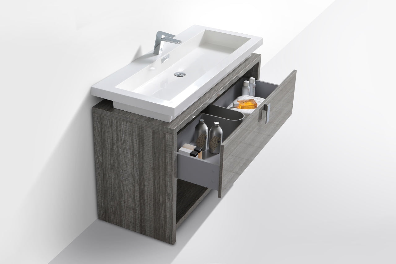 Levi 48" Ash Gray  Modern Bathroom Vanity w/ Cubby Hole