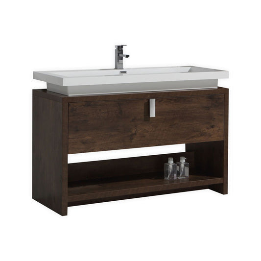 Levi 48" Rosewood Modern Bathroom Vanity w/ Cubby Hole