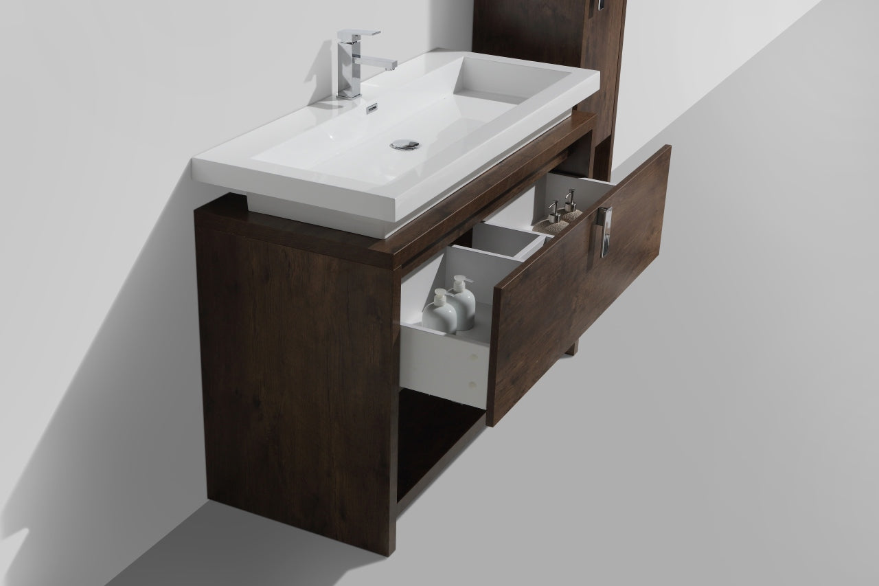 Levi 48" Rosewood Modern Bathroom Vanity w/ Cubby Hole