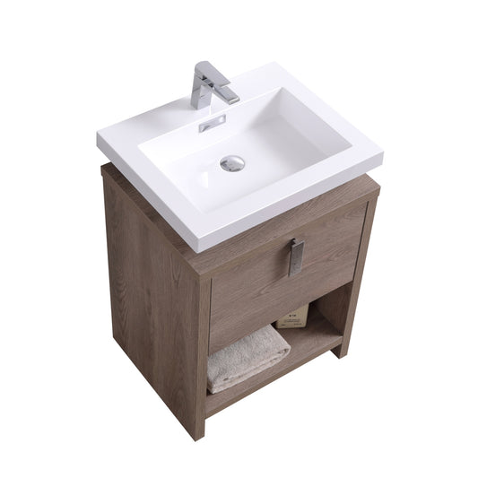 Levi 24" Butternut Modern Bathroom Vanity w/ Cubby Hole