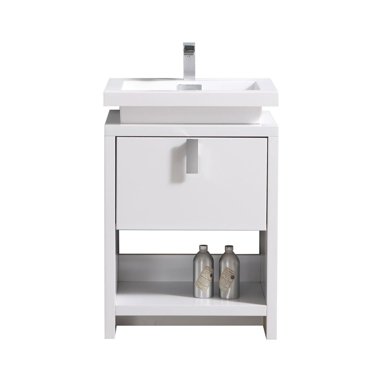 Levi 24" Gloss White Modern Bathroom Vanity w/ Cubby Hole