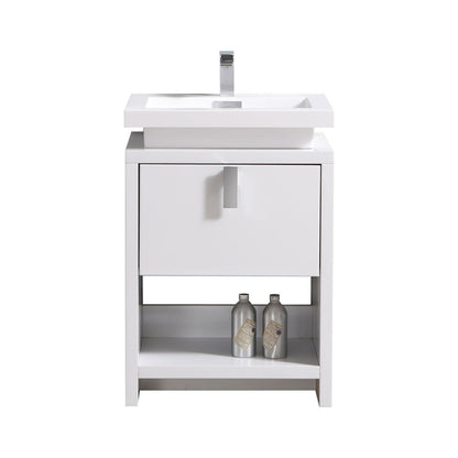 Levi 24" Gloss White Modern Bathroom Vanity w/ Cubby Hole