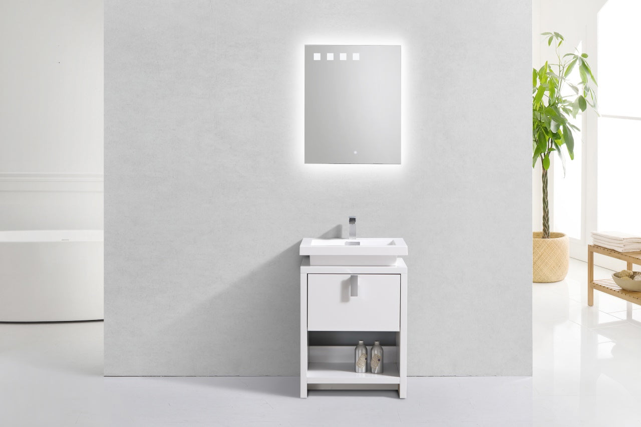 Levi 24" Gloss White Modern Bathroom Vanity w/ Cubby Hole