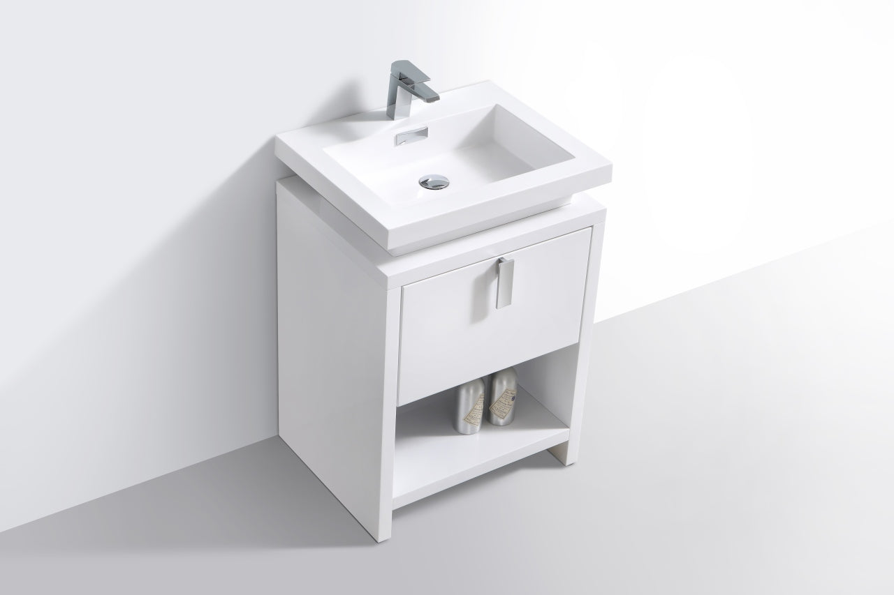Levi 24" Gloss White Modern Bathroom Vanity w/ Cubby Hole