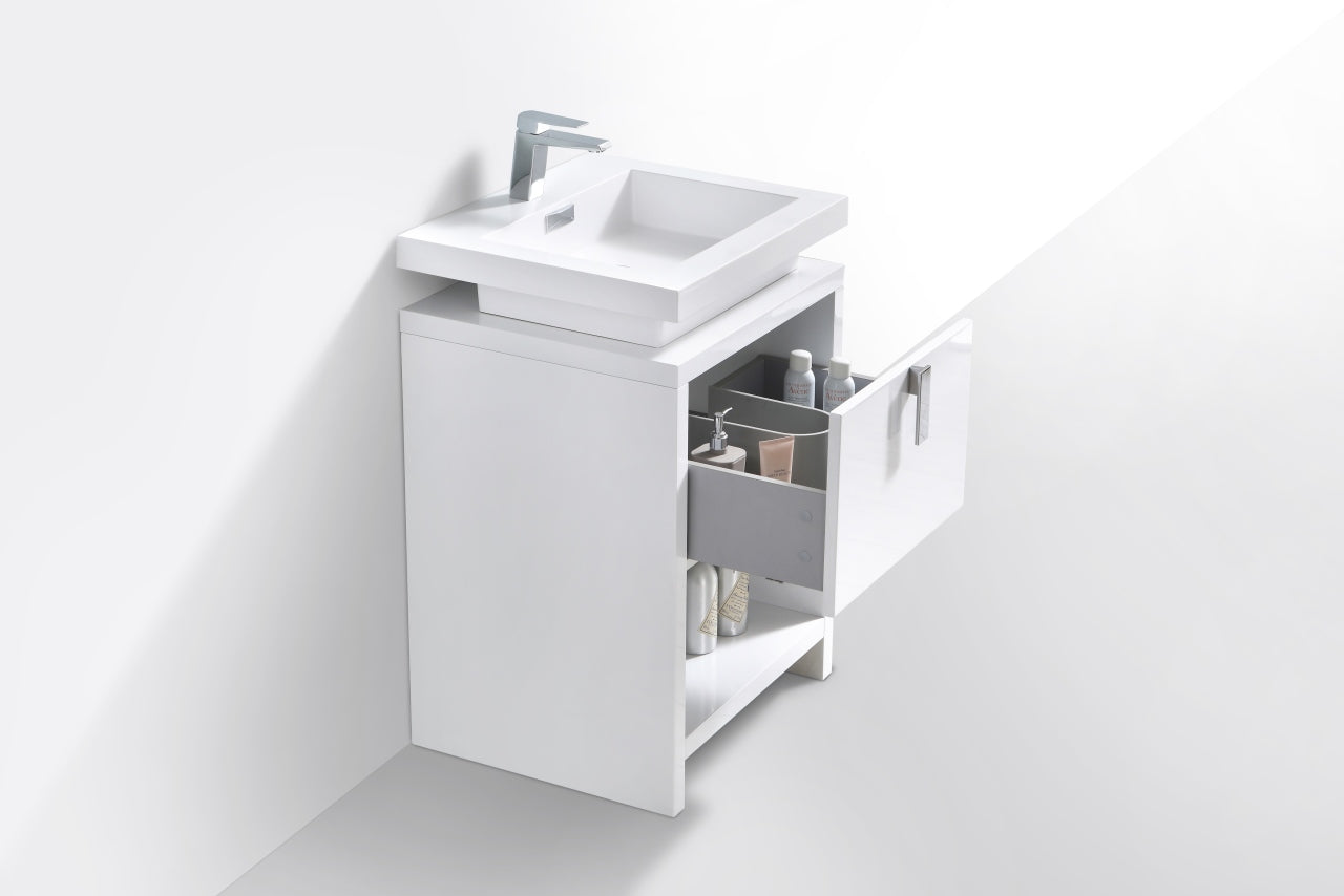 Levi 24" Gloss White Modern Bathroom Vanity w/ Cubby Hole