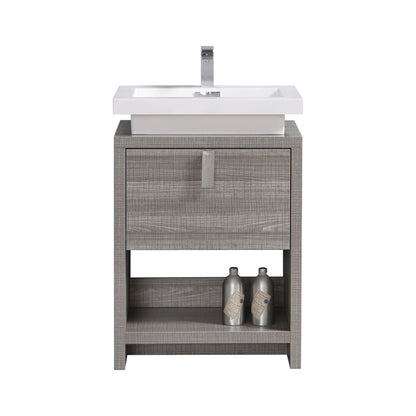 Levi 24" Ash Gray Modern Bathroom Vanity w/ Cubby Hole