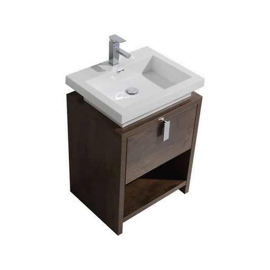 Levi 24" Rosewood Modern Bathroom Vanity w/ Cubby Hole