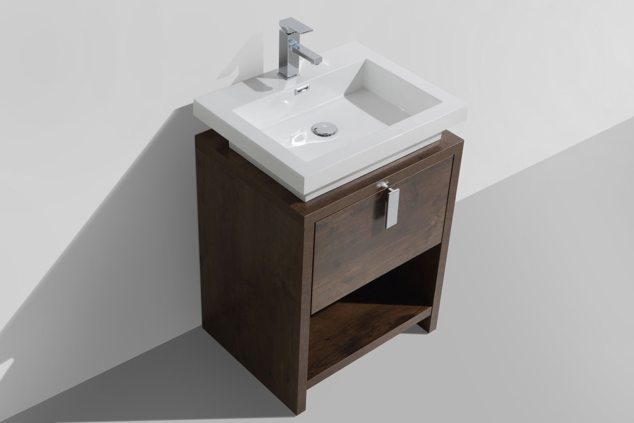 Levi 24" Rosewood Modern Bathroom Vanity w/ Cubby Hole