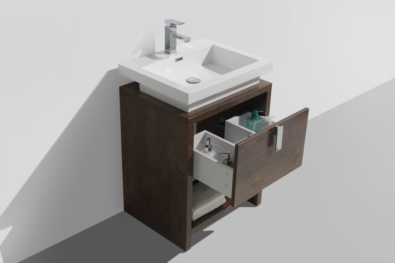 Levi 24" Rosewood Modern Bathroom Vanity w/ Cubby Hole