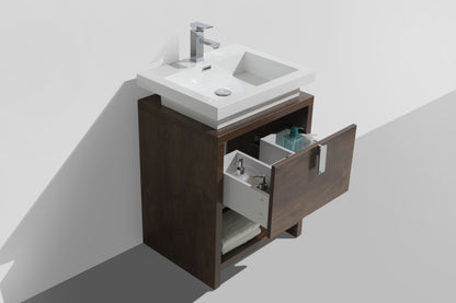 Levi 24" Rosewood Modern Bathroom Vanity w/ Cubby Hole