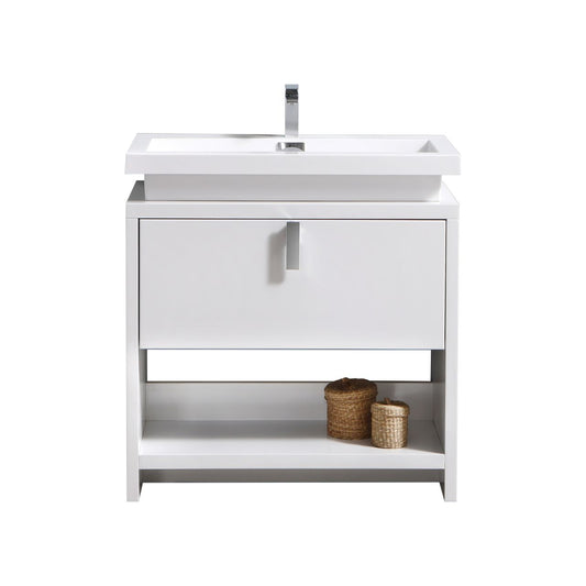Levi 30" Gloss White Modern Bathroom Vanity w/ Cubby Hole