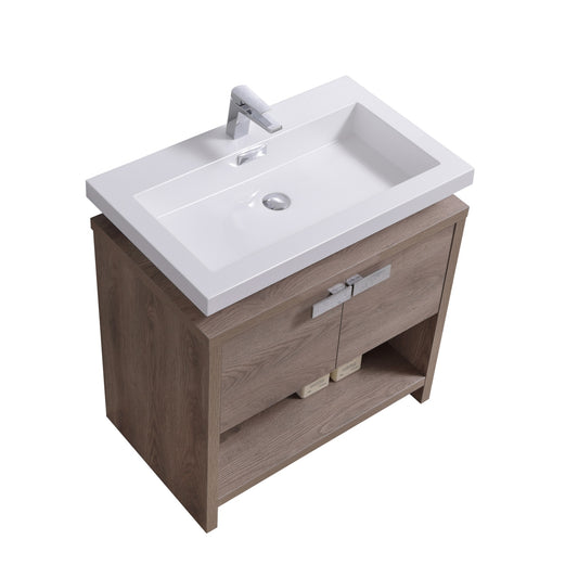 Levi 32" Butternut Modern Bathroom Vanity w/ Cubby Hole