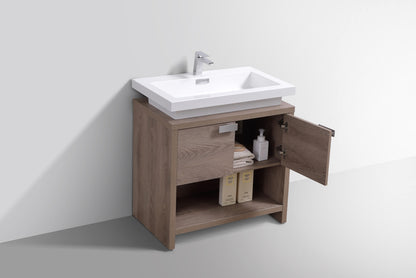 Levi 32" Butternut Modern Bathroom Vanity w/ Cubby Hole