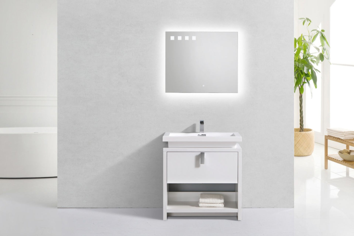 Levi 32" Gloss White Modern Bathroom Vanity w/ Cubby Hole