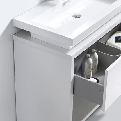 Levi 32" Gloss White Modern Bathroom Vanity w/ Cubby Hole